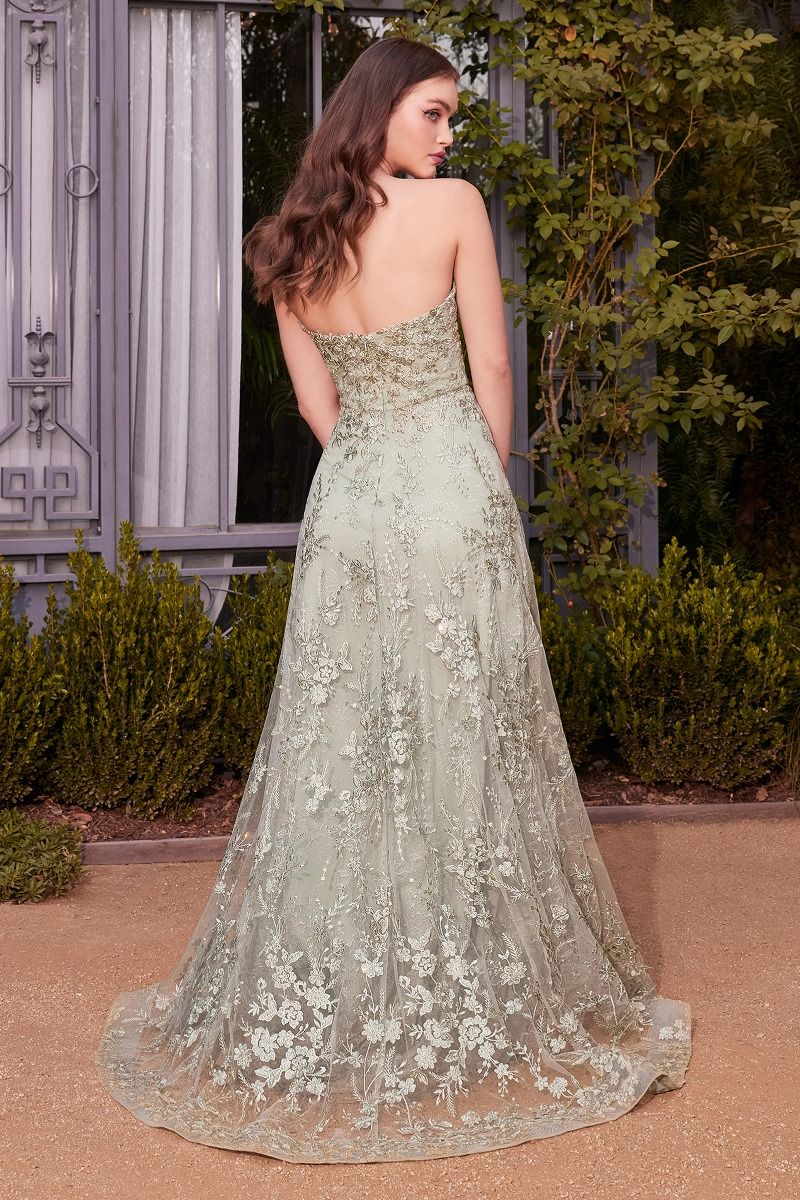 Floral Lace Gown With A Cape