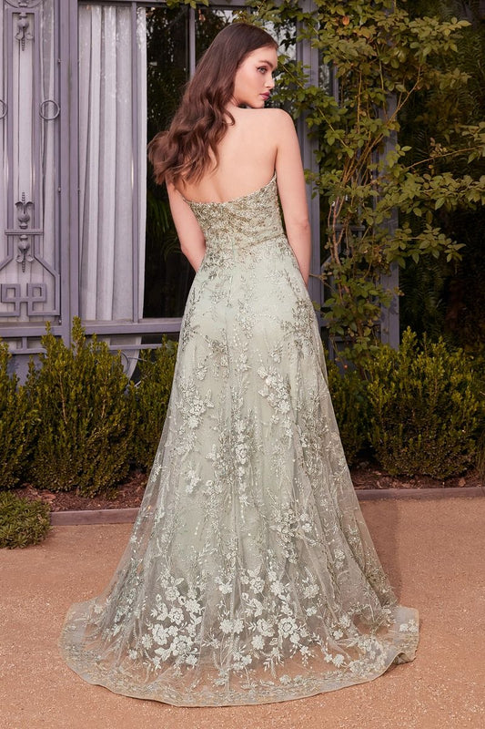 Floral Lace Gown With A Cape