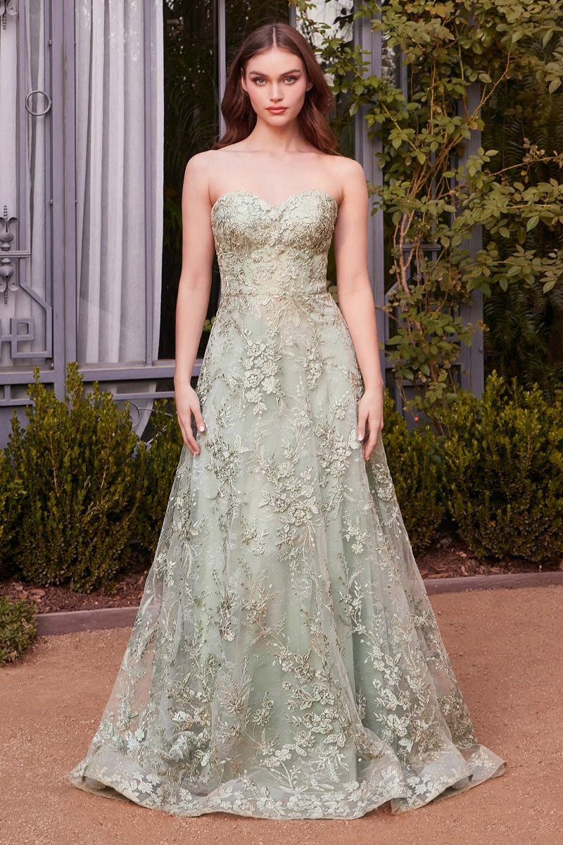 Floral Lace Gown With A Cape