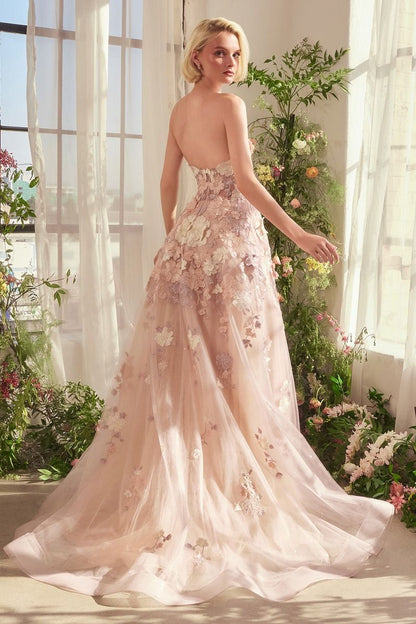 Spring Floral Applique A-Line Gown