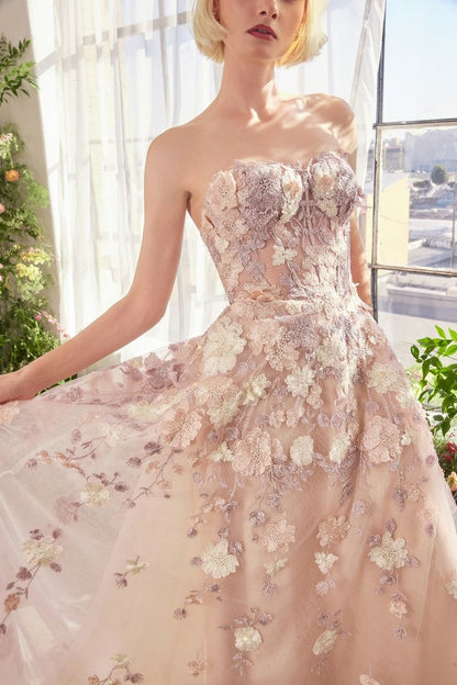 Spring Floral Applique A-Line Gown