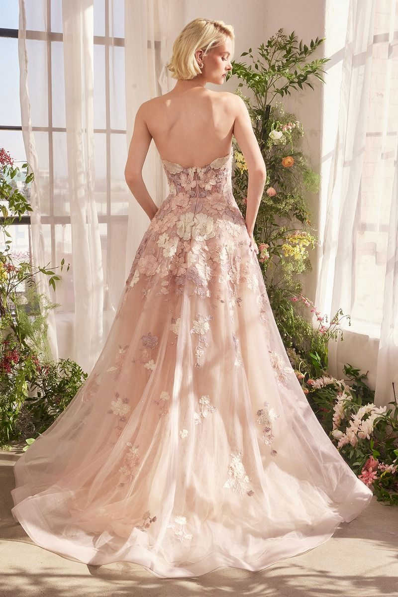 Spring Floral Applique A-Line Gown