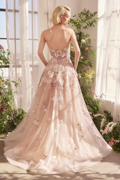 Spring Floral Applique A-Line Gown