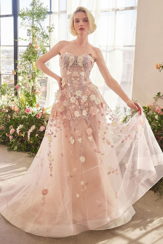 Spring Floral Applique A-Line Gown