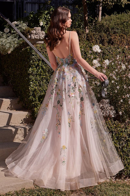 Multicolor Floral A-Line Gown