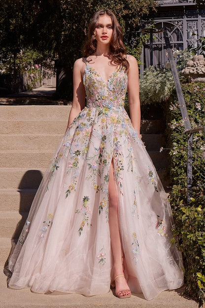 Multicolor Floral A-Line Gown