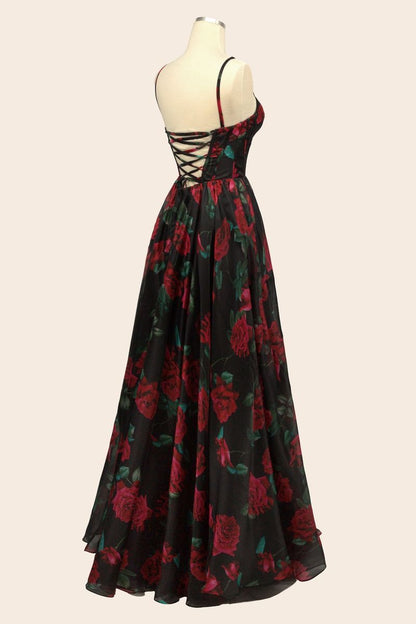 Rose Print Organza Gown