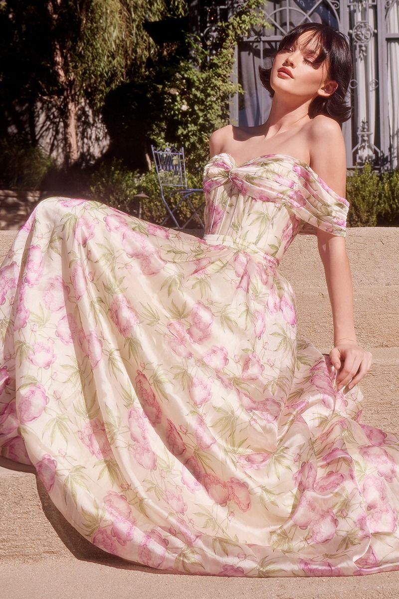 Floral Printed Off The Shoulder A-Line Dress