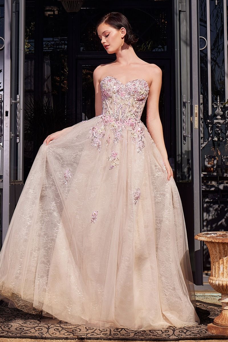 Summer Garden Applique A-Line Gown