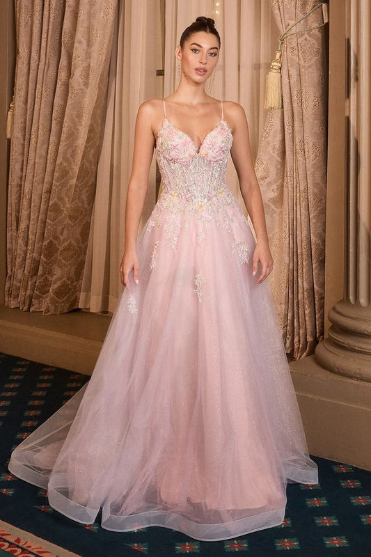 Floral A-Line Layered Glitter Tulle Dress