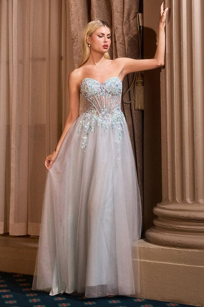 Floral A-Line Layered Glitter Tulle Dress