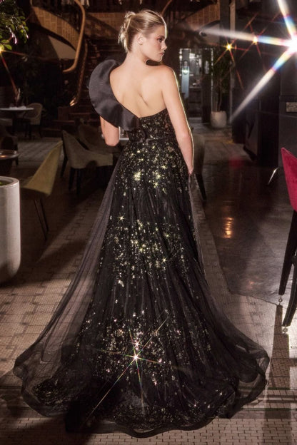 One Shoulder Black Ball Gown