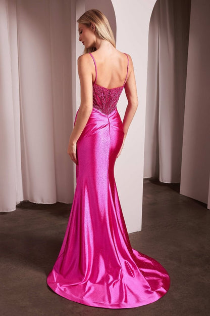 Pearl Embellished Stretch Satin Glimmering Gown