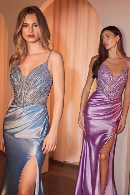 Pearl Embellished Stretch Satin Glimmering Gown