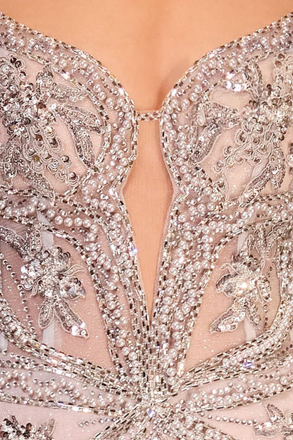 Pearl Embellished Fit & Flare Gown