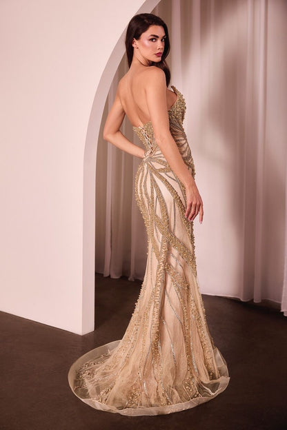 Pearl & Crystal Strapless Fitted Dress