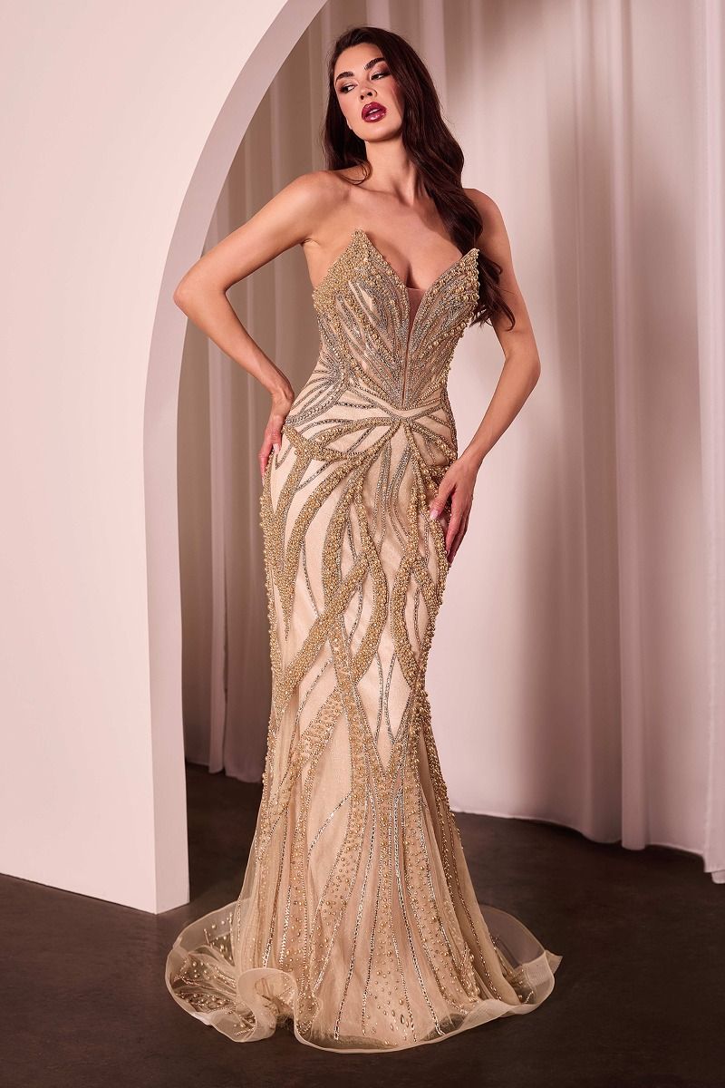 Pearl & Crystal Strapless Fitted Dress