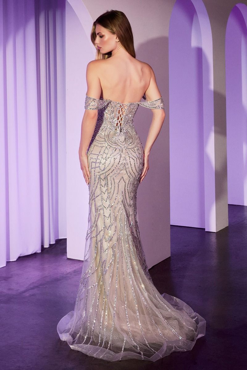 Off The Shoulder Crystal Embellished Gown