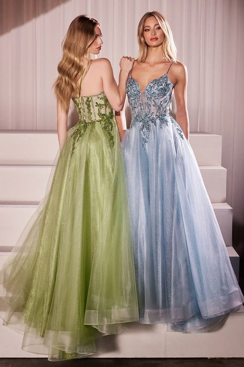 A-Line Layered Tulle Gown & Lace Embellished Bodice