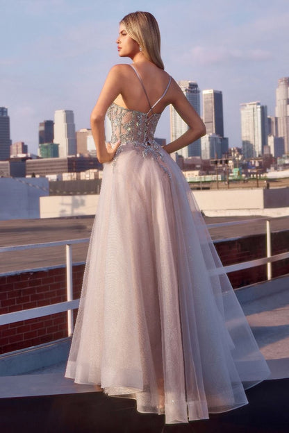 A-Line Layered Tulle Gown & Lace Embellished Bodice