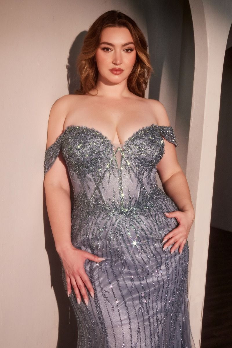 Off The Shoulder Beaded Curve Gown