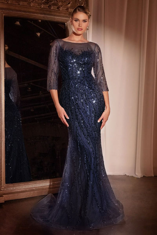 Long Sleeve Sequin Mermaid Gown