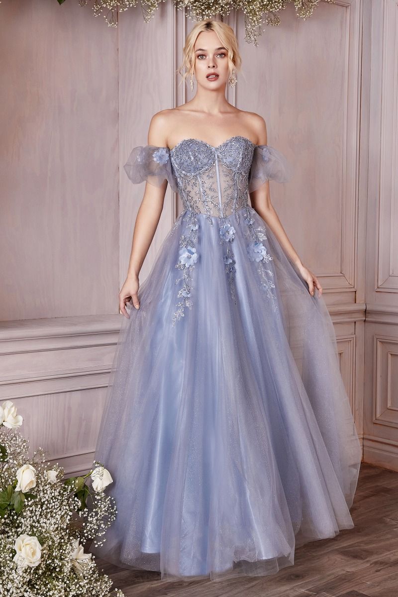 Strapless Layered Tulle Gown