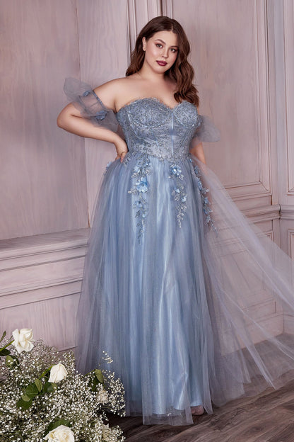 Strapless A-Line Gown And Puff Sleeves