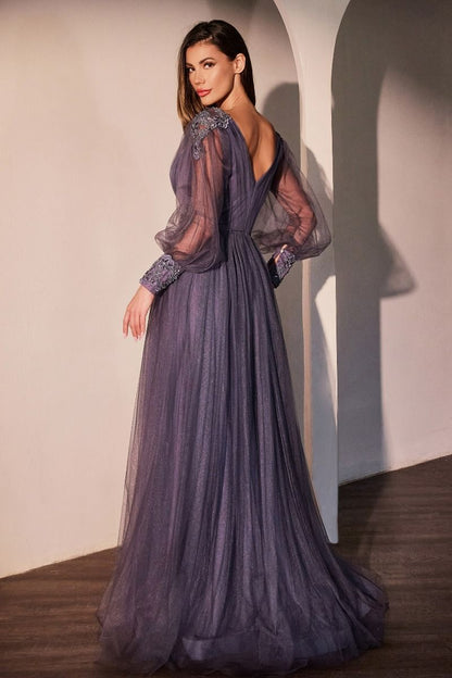 Long Sleeve Purple A-Line Dress