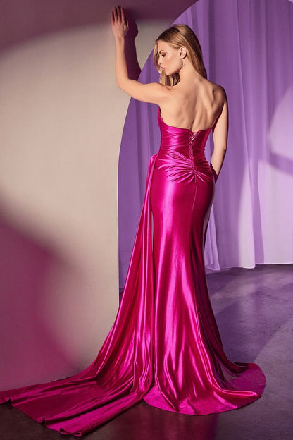 Strapless Fitted Structured Satin Gown
