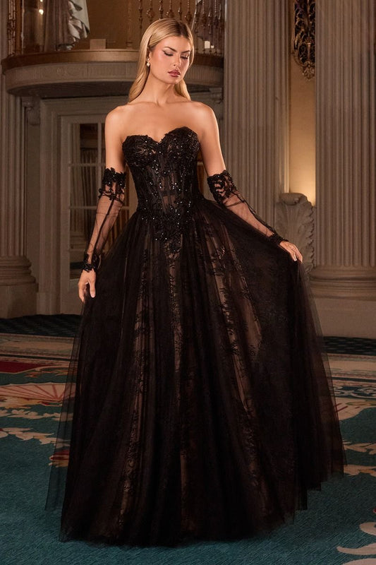 Strapless A-Line Dress & Removable Sleeves