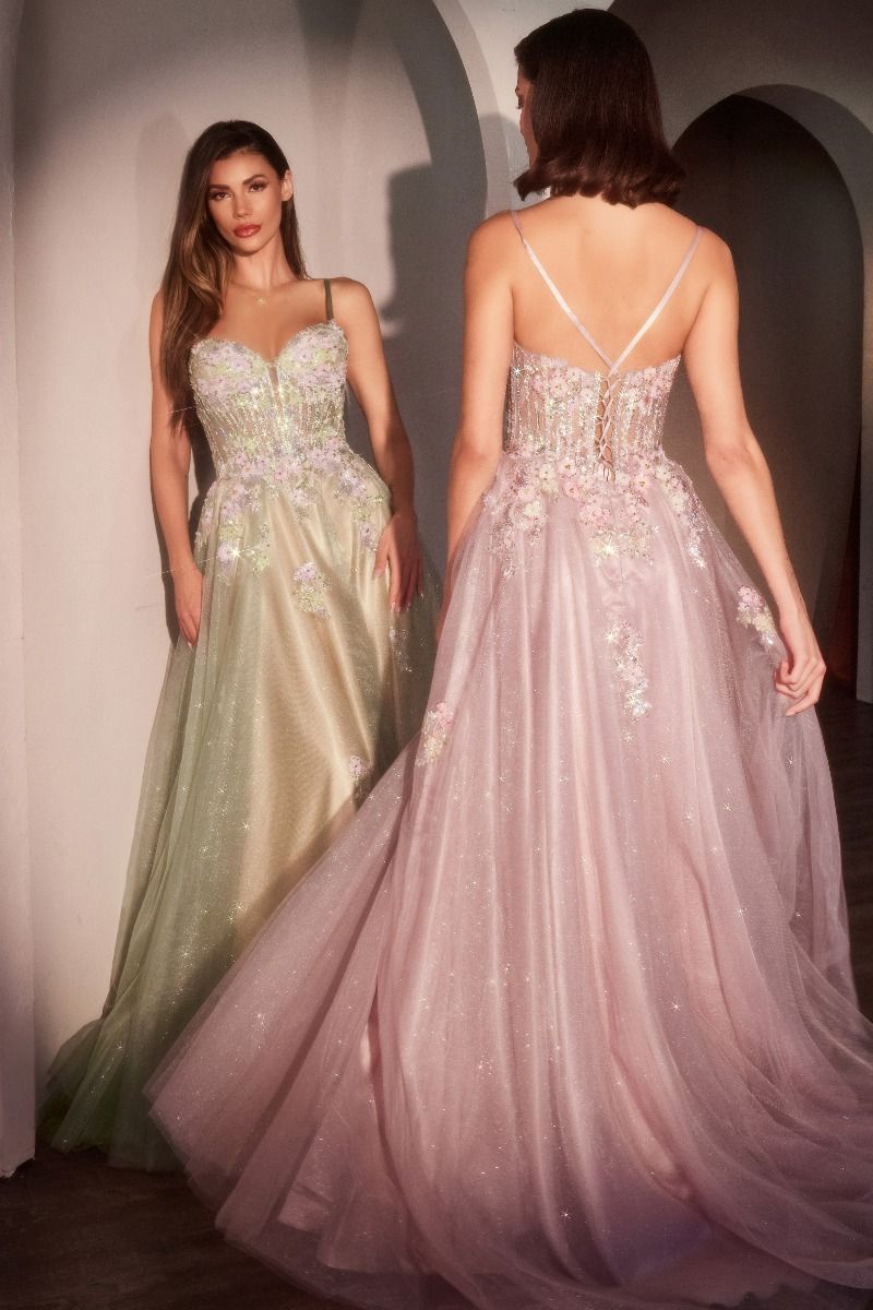 Floral A-Line Layered Glitter Tulle Dress