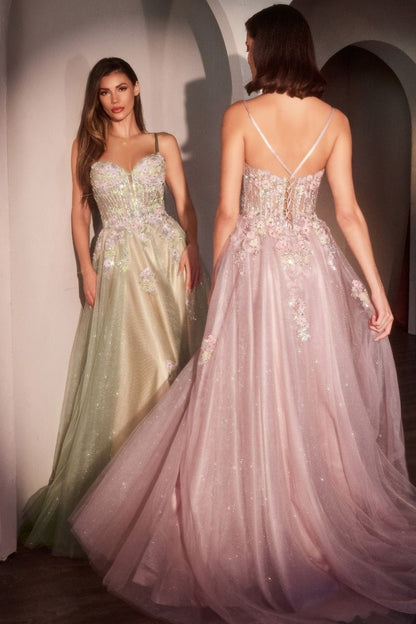 Floral A-Line Layered Glitter Tulle Dress