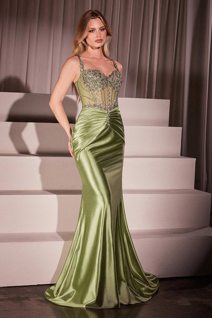 Crystal Embellished Fitted Satin Dress
