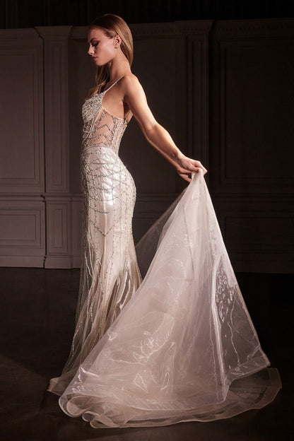 Fit & Flare Crystal Embellished Gown & Overskirt