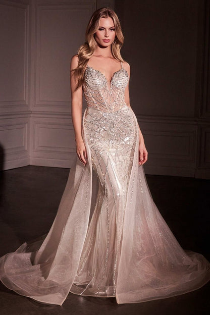 Fit & Flare Crystal Embellished Gown & Overskirt