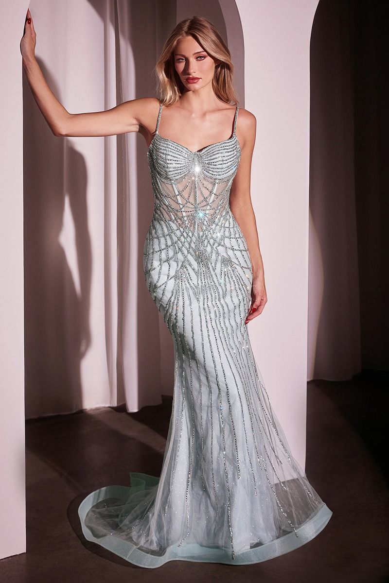 Fitted Pearl & Crystal Gown