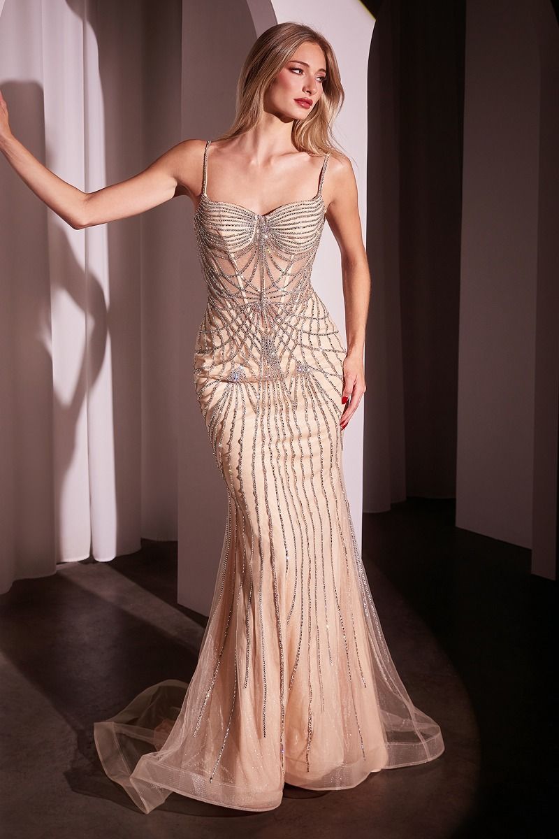 Fitted Pearl & Crystal Gown