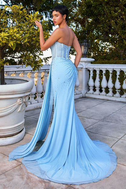 Fitted Strapless Stretch Net Rhinestone Scattered Dress