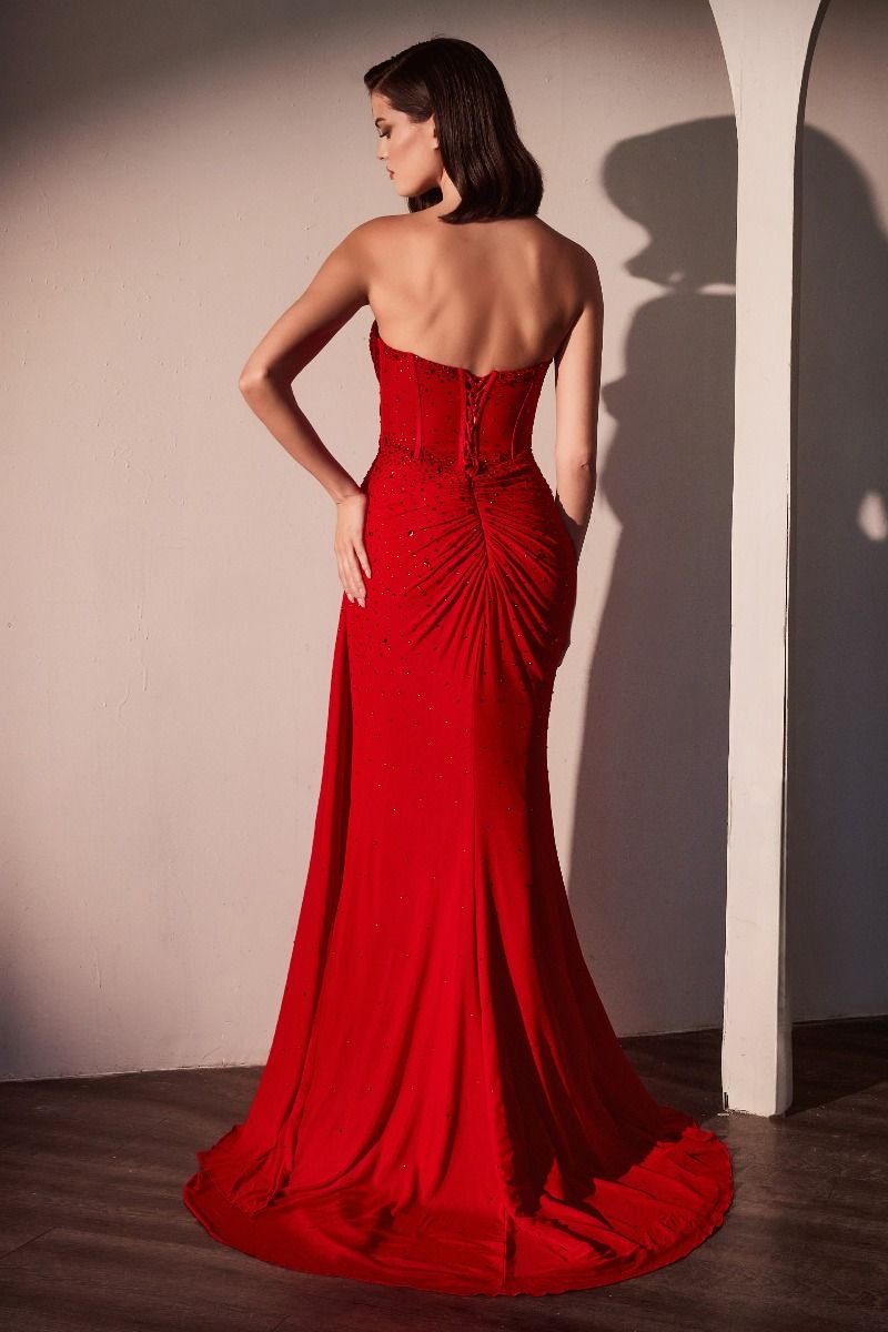 Fitted Strapless Stretch Net Rhinestone Scattered Dress