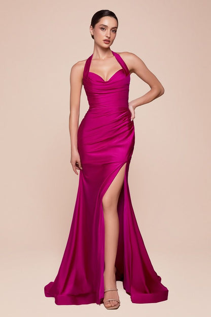 Halter stretch spandex fitted gown