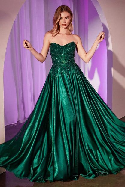 Off The Shoulder Lace & Satin A-Line Dress