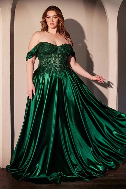 Off The Shoulder Lace & Satin A-Line Dress