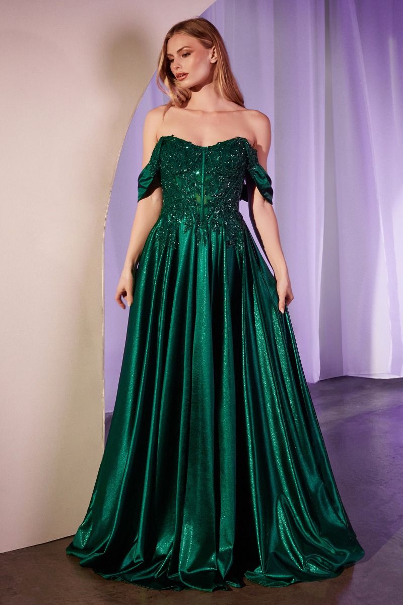 Off The Shoulder Lace & Satin A-Line Dress