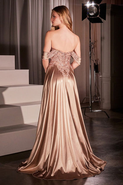 Off The Shoulder Lace & Satin A-Line Dress