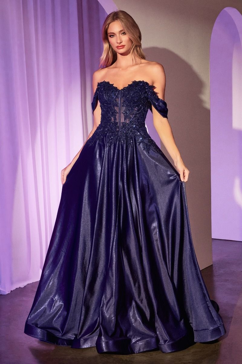 Off The Shoulder Lace & Satin A-Line Dress