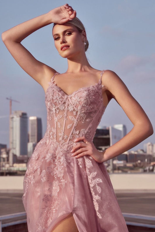 Mauve A-Line Layered Tulle Dress