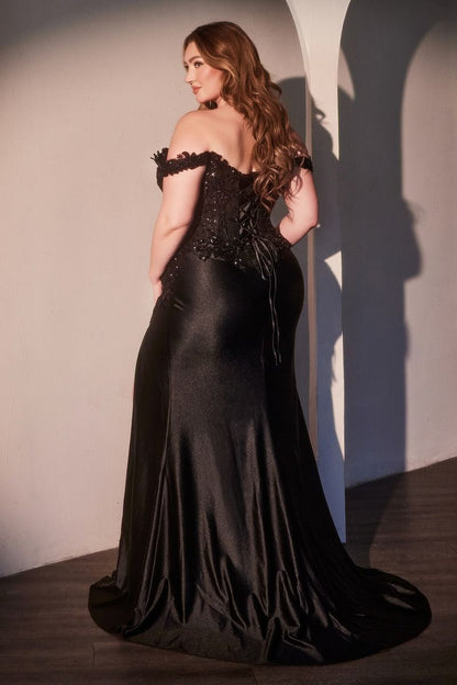 Off The Shoulder Lace & Satin Curve Dress