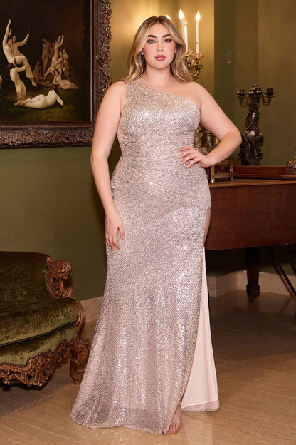 Fitted One Shoulder Sequin Gown