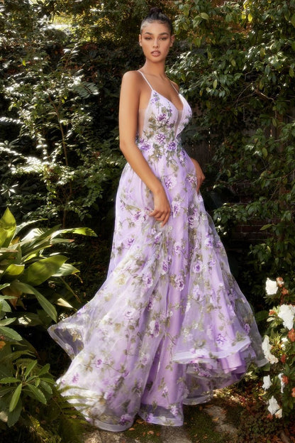 Lisianthus Printed Organza A-Line Gown